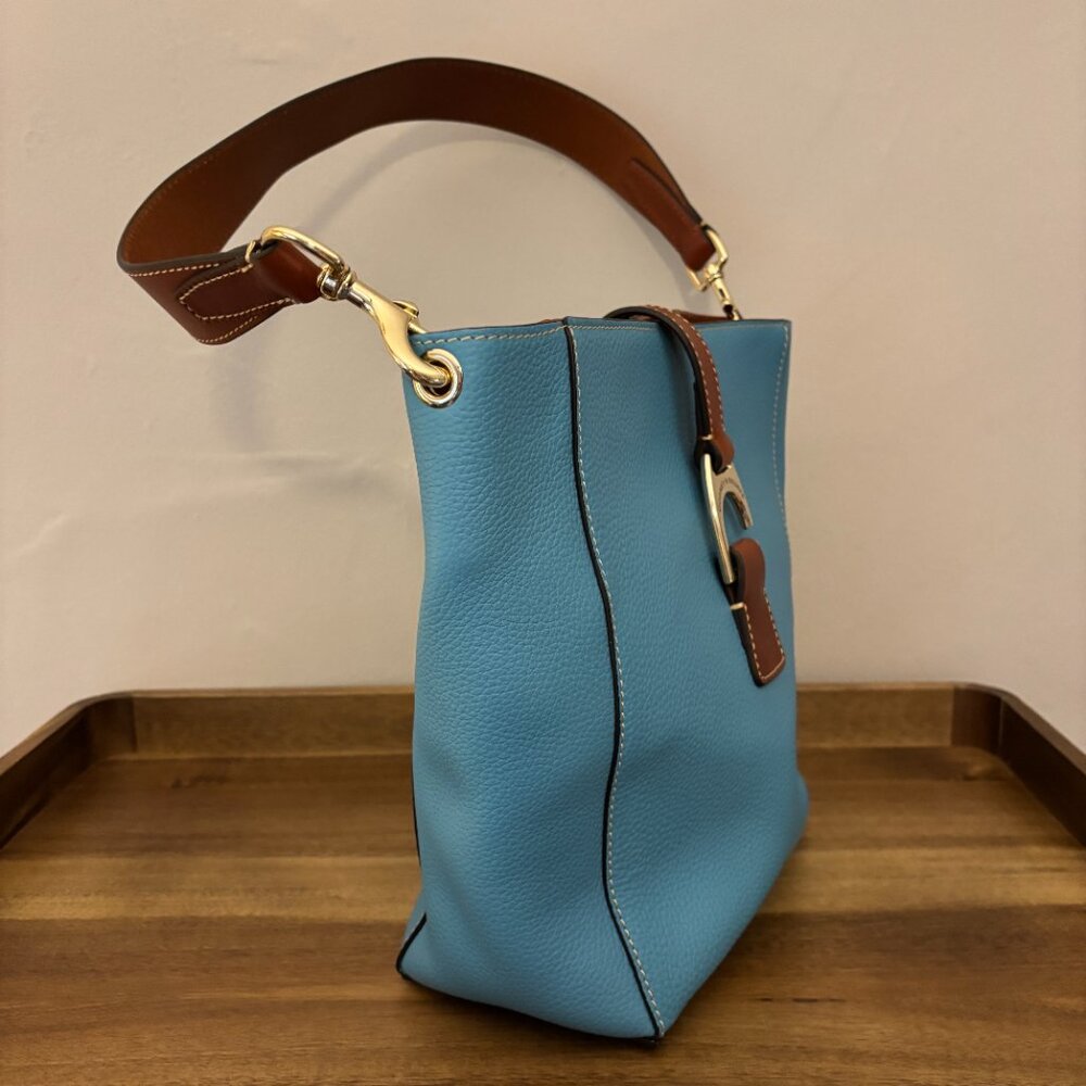 Dooney & Bourke Emerson Brynn Aqua Blue Pebbled Leather Shoulder Bag - Picture 2 of 9